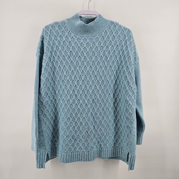 Talbots Sweaters - Talbots Mock Neck Sweater Womens 2X Blue Diamond Knit Cotton Blend Pullover
